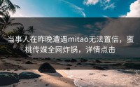 当事人在昨晚遭遇mitao无法置信，蜜桃传媒全网炸锅，详情点击