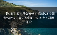 【独家】蜜桃传媒盘点：猛料5条亲测有效秘诀，大V上榜理由彻底令人刷爆评论