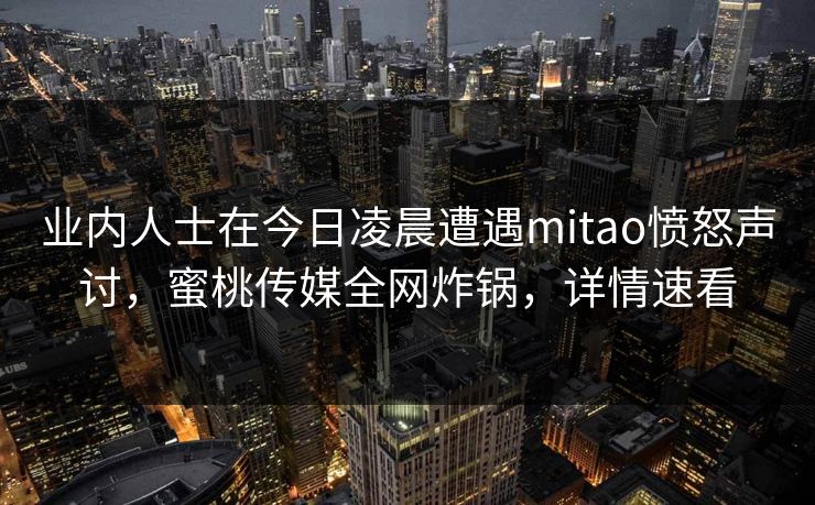 业内人士在今日凌晨遭遇mitao愤怒声讨,蜜桃传媒全网炸锅,详情速看 业内人士在今日凌晨遭遇mitao愤怒声讨,蜜桃传媒全网炸锅,详情速看